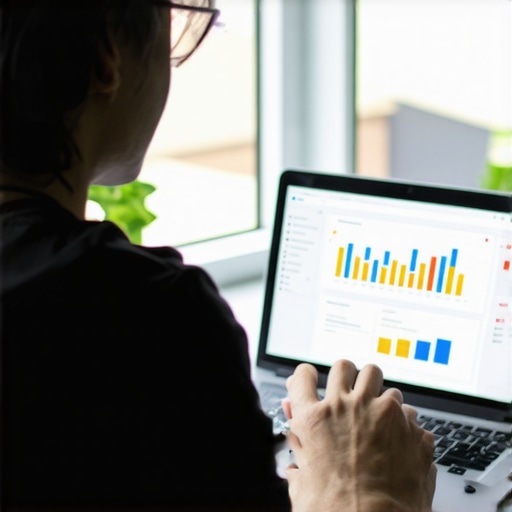 Expert Analyzing Local SEO Data Local SEO expert reviewing Google My Business insights on a laptop