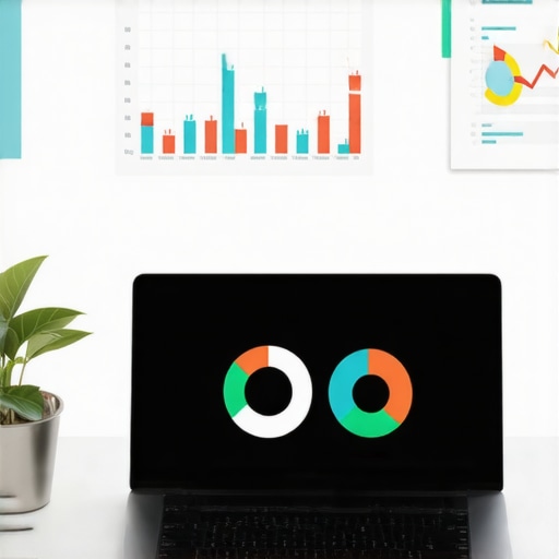 Workspace with laptop displaying local SEO analytics and tools.