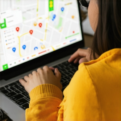 Person optimizing local SEO on laptop with Google Maps and analytics