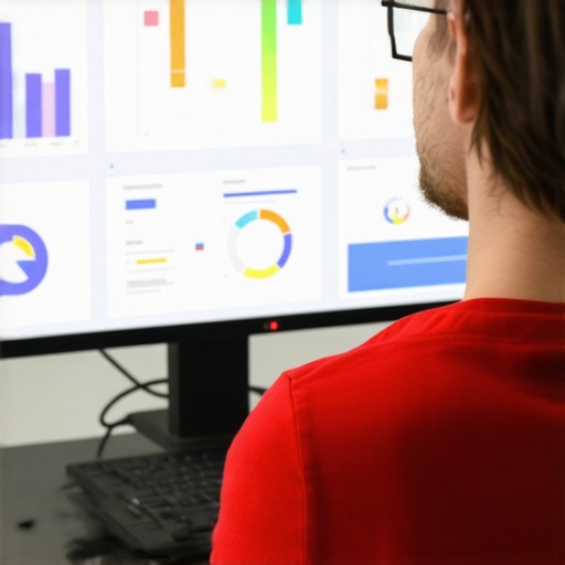 Person reviewing local SEO analytics on a laptop with graphs.