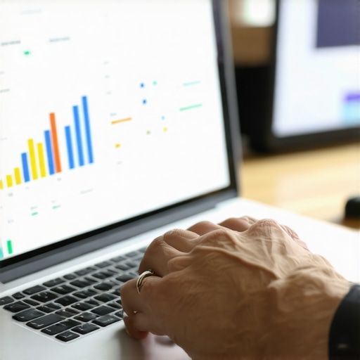 Person analyzing local SEO performance on a laptop with analytics dashboards