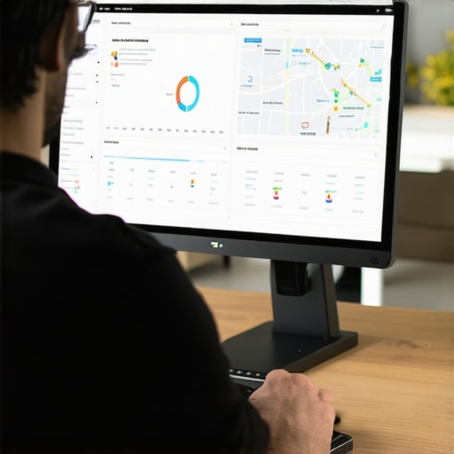 Analyzing Local SEO Data Business owner reviewing local SEO performance metrics on a digital dashboard.