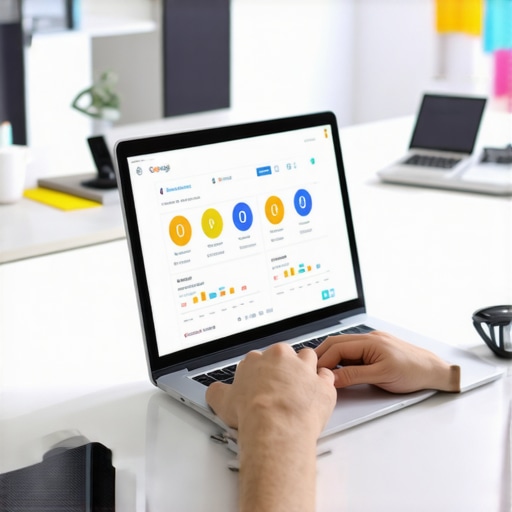 SEO specialist analyzing local search ranking data on a laptop.