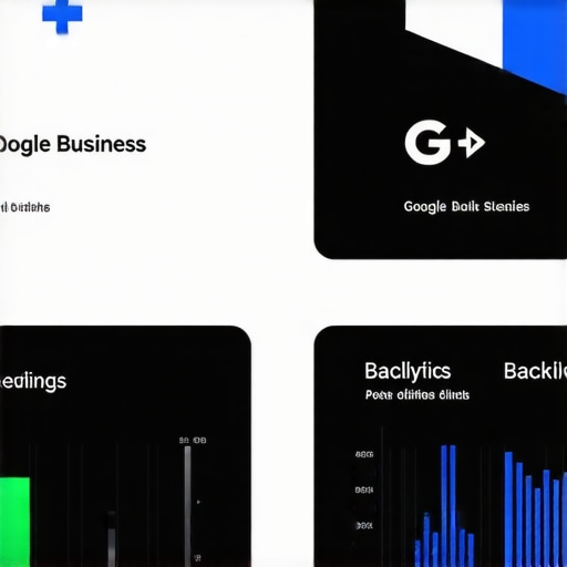 Visual guide illustrating steps to improve Google Business Profile rankings, including profile editing, review management, backlinks, and analytics.