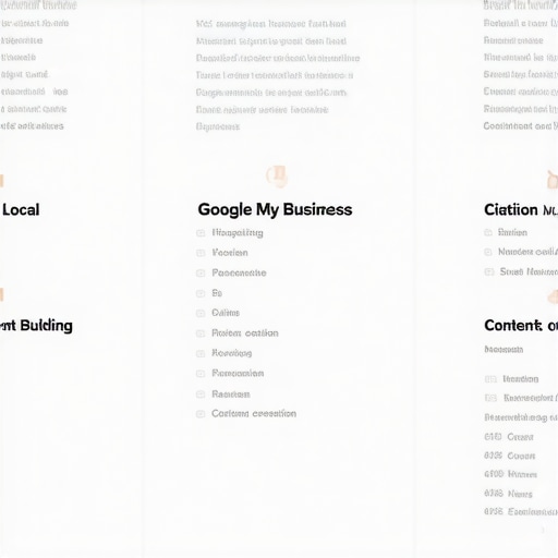 Local SEO Strategy Blueprint Visual diagram showing key steps in local SEO optimization from keyword research to analytics.