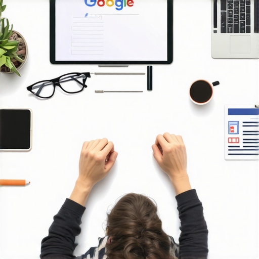 Person reviewing Google Business profile elements with checklist and tools