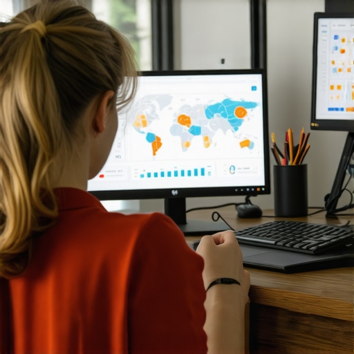 A person reviewing local SEO data on a computer screen with charts and maps.