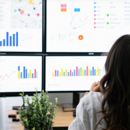 Person reviewing local SEO analytics on computer screens.