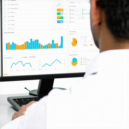 Person analyzing local SEO data on a computer screen with graphs and charts.