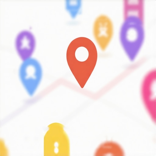 Illustration of a local map with icons representing citations, reviews, and online optimization points.