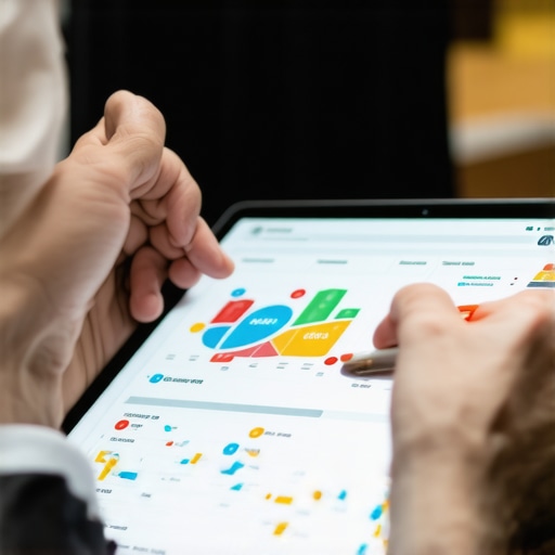 Business owner reviewing SEO and Google My Business performance on a tablet.