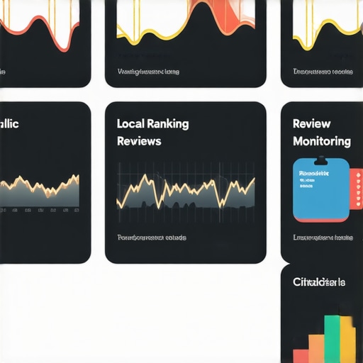 Screenshot of local SEO analytics dashboard with rankings, reviews, and citations