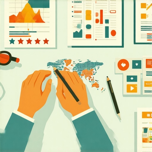 Person analyzing local SEO signals with charts and maps.