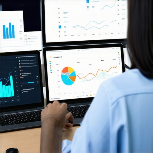 Person analyzing local SEO data on computer screens with charts and reports