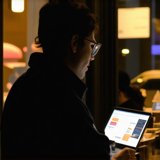 Maximizing Evening Visibility Business owner interacting with customers online at night, storefront lit up