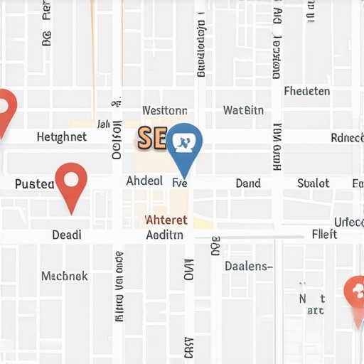 Local SEO Proximity Map Map showing targeted neighborhoods with SEO pins and labels